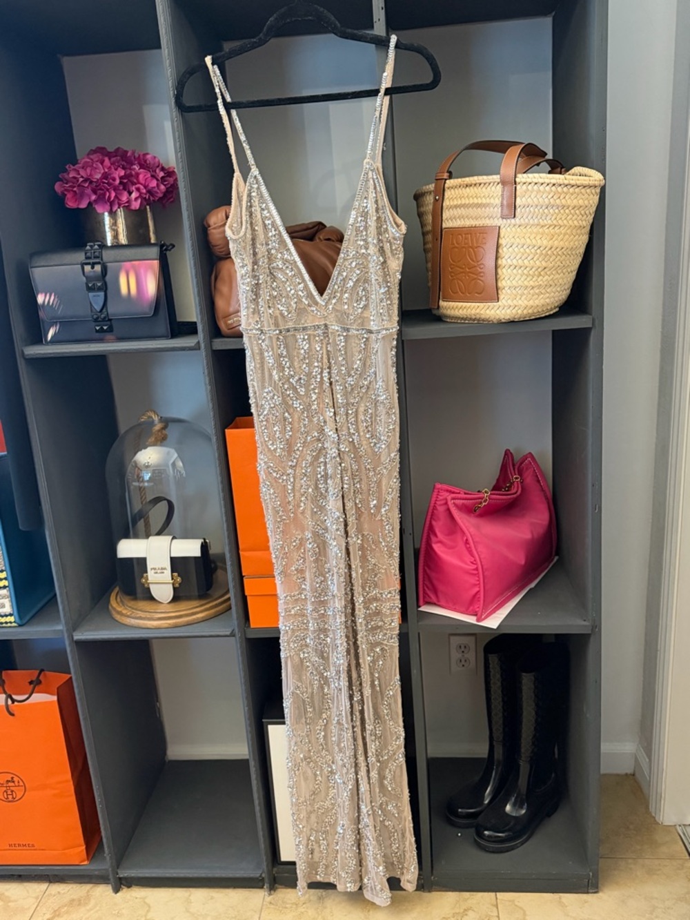 Embellished Nude Plunge Jumpsuit 
Sequin Plunge - Picture 5 of 6